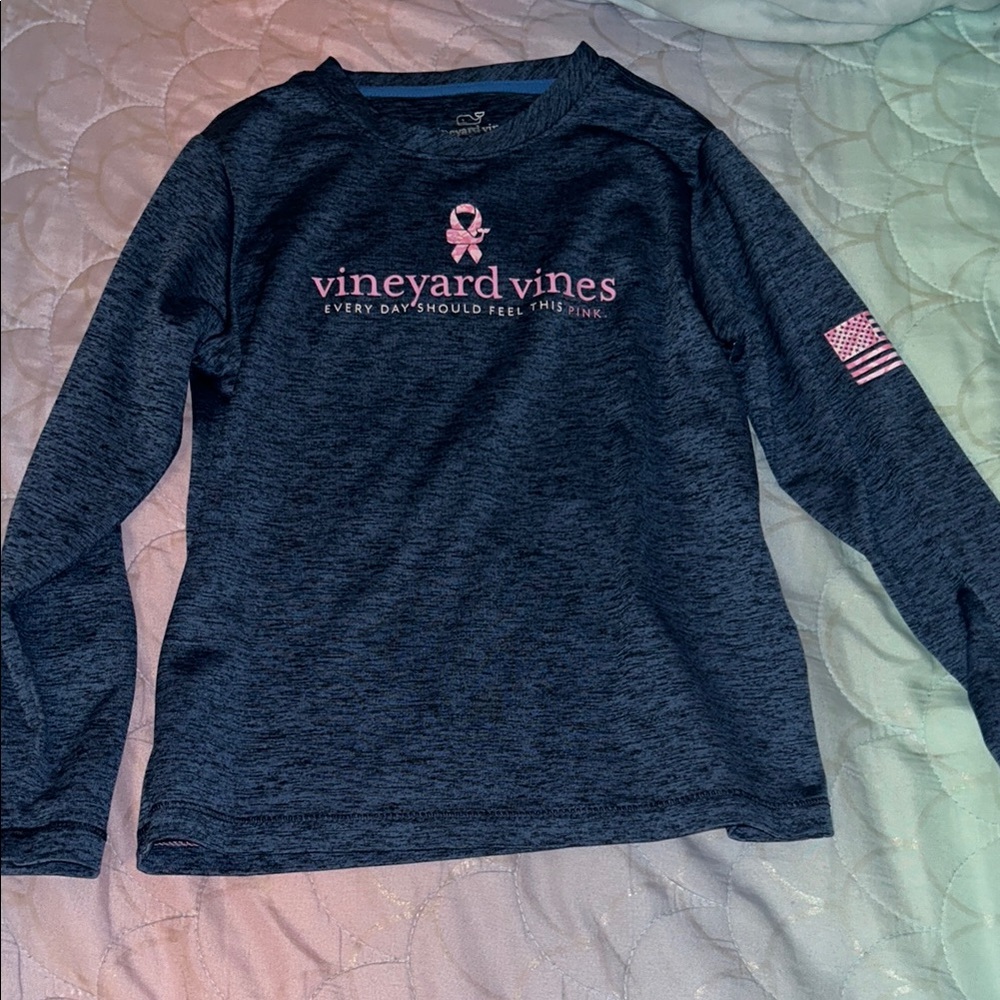 Vineyard Vines Navy Long Sleeve Tee with Pink Logo